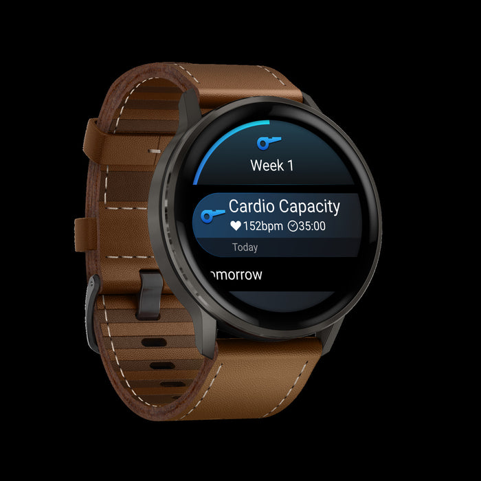 Garmin Venu 4 45mm Slate Leather Durable Smartwatch - Navigation Wearable, Advanced Routing, Weather Reminders, Training Insights, Auto Lap
