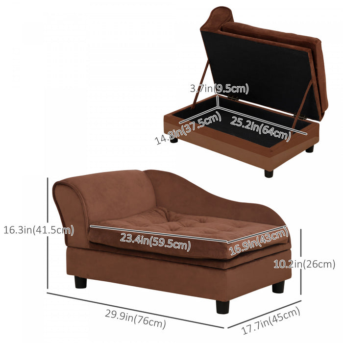 Pawhut Pet Sofa Dog Couch Chaise Lounge Pet Bed With Storage Function Small Sized Dog Various Cat Sponge Cushioned Bed Lounge, Brown