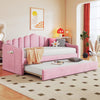 Lily Upholstered Daybed with Trundle and USB Charging Ports,Twin Size,Pink Twin Bed | Lily Lit Relevable Capitonne avec Lit Gigogne et Ports de Chargement USB, Taille Twin, Rose