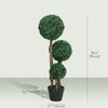 HOMCOM 35 Inch Artificial Boxwood Triple Ball Topiary Tree Set of 2, Green