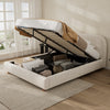 Laurel Ottoman Hydraulic Lift Storage Platform Bed with Boucle Upholstered and Hidden Under-White  | Lit plateforme Laurel avec coffre de rangement a levage hydraulique, tapisserie bouclee et espace de rangement cache sous le lit, taille Queen, blanc