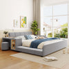 Lily Velvet Upholstered Grounded Bed with Desk and Stool,Queen Size,Grey Queen Bed  | Lit Lily en velours rembourre avec bureau et tabouret, taille Queen, gris