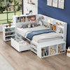Ethan Multifunctional Daybed with Integrated Storage with Drawers and Bookcase,Twin Size,White Twin Bed | Banquette-lit multifonction Ethan avec rangement integre, tiroirs et bibliotheque, taille simple, blanc