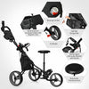 Goplus Folding 3 Wheels Golf Push Cart W/seat Scoreboard Adjustable Handle Grey