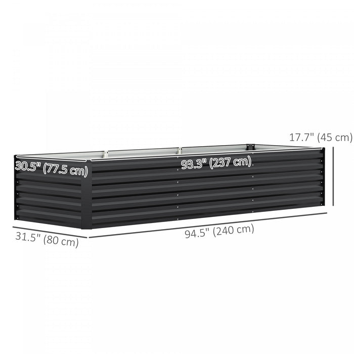 Outsunny 8x2.6x1.5ft Galvanized Raised Garden Bed, Open Bottom, Dark Grey