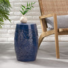 Phoenix Indoor 12" Barrel Shape Iron Side Table With Lace-cut Design - Navy Blue | Table D’appoint Interieure Phoenix En Fer De Forme Tonneau 12", Avec Motif Ajoure - Bleu Marine