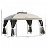 Outsunny 12' X 10' Outdoor Patio Gazebo Canopy With Double Tier Roof, Removable Mesh Sidewalls, Tria|Auvent De Tonnelle De Terrasse Exterieure Outsunny 12 Pi X 10 Pi Avec Toit A Deux Niveaux, Parois La
