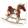 Qaba Kids Rocking Horse Ride On Toy For Toddler 3 Year Old With Nursery Rhyme Music And Light|Qaba Cheval A Bascule Jouet Peluche Avec Musique Comptine - Marron Clair / Blanc