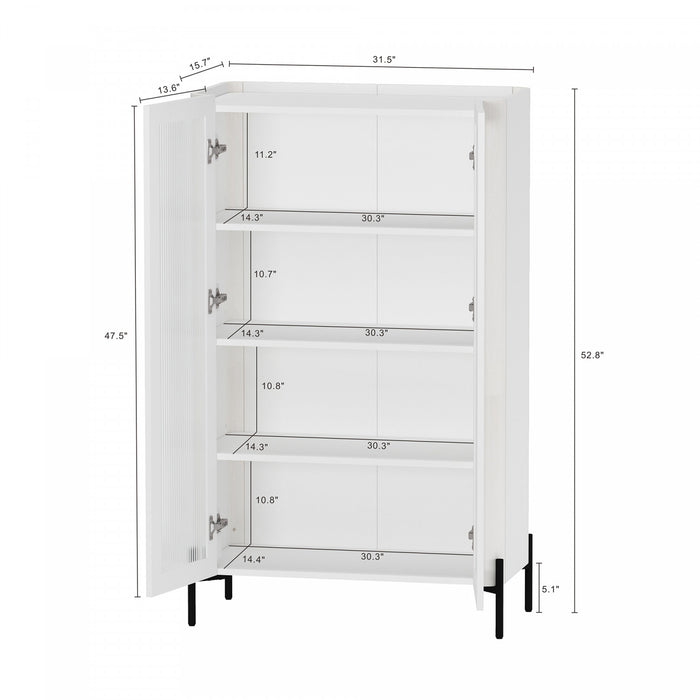 Abbey Modern 32\" Tempered Glass Bookcase Cabinet in White (4-Shelf) - Set of 2
