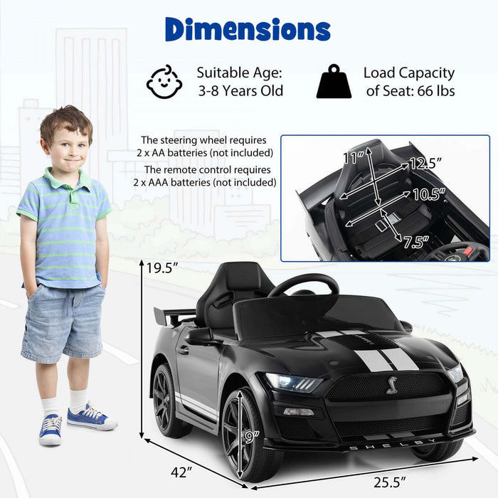 Costway 12v Licensed Ford Mustang Shelby Gt500 Kids Ride On Car With Remote Control Black