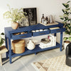 Emma 59.1'' Farmhouse Entryway Table with Drawers and Open Shelf,Blue Sofa Table  | Table d'entree Emma 59,1'' de style ferme avec tiroirs et etagere ouverte, bleue