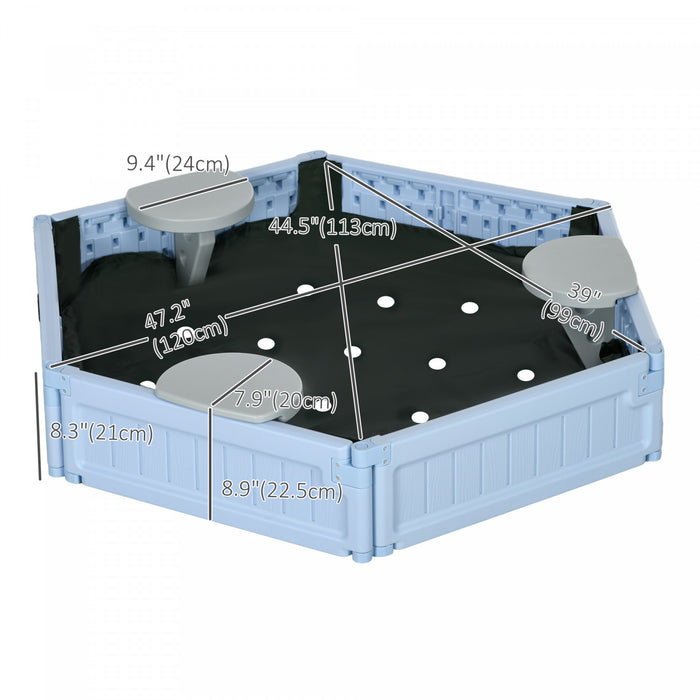 Diy Kids Sandbox With Waterproof Oxford Cover, Sand Playset Station With Bottom Fabric Liner, For 3-12 Years Old, Outdoor Indoor Backyard, Light Blue