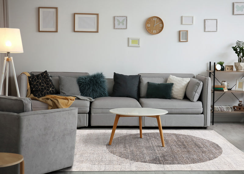 Solace Soft Low-Pile Grey White Merging Circles Area Rug - 7'10\" x 10'6\"