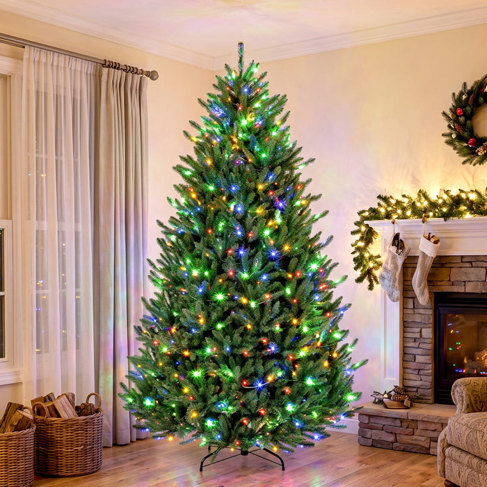 HOMCOM 7.5ft Prelit Christmas Tree, Easy Plug, Dual-Colour Lights, Hinged