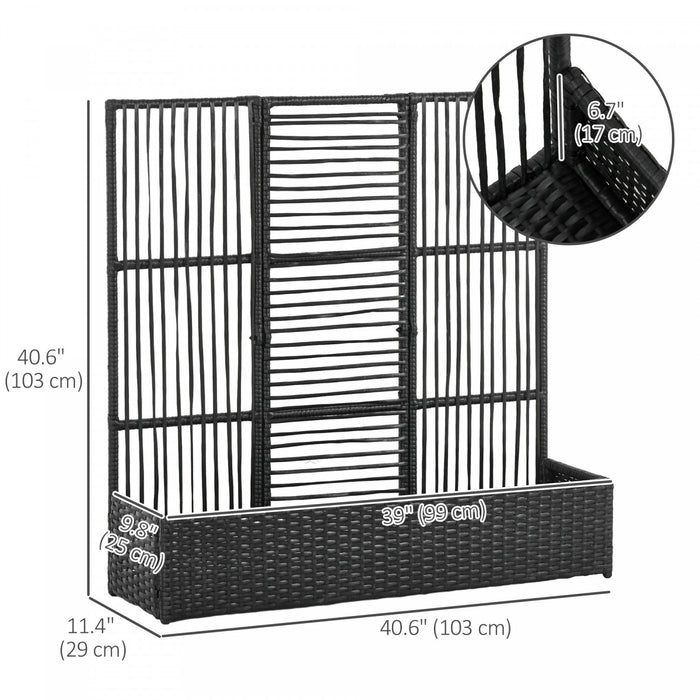 Outsunny Rattan Outdoor Planter With Trellis, Raised Garden Bed, Black