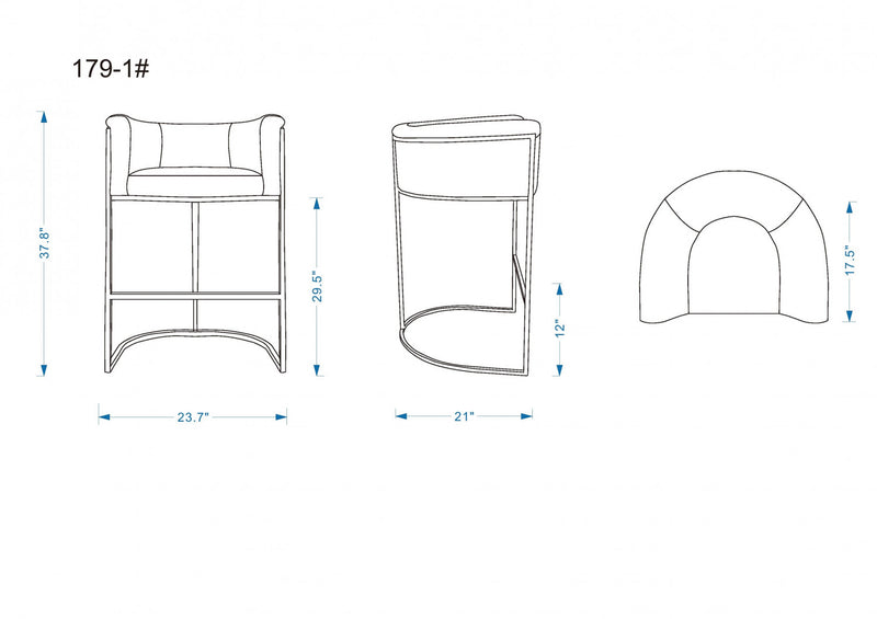 Cosmopolitan Mid-Century Modern Metal Upholstered Barstool in Graphite - Set of 3 Bar Stool