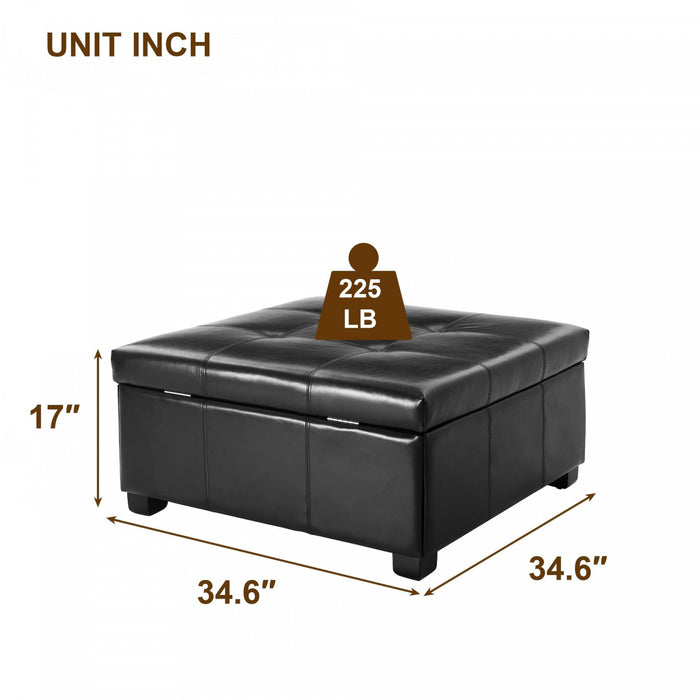 Liam 34.25\" Large Square Faux Leather Ottoman Coffee Table with Storage,Black