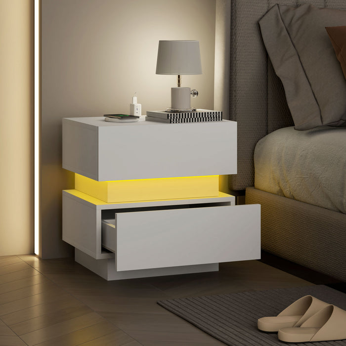HOMCOM Modern Nightstand with Charging Station and LED Light for Bedroom