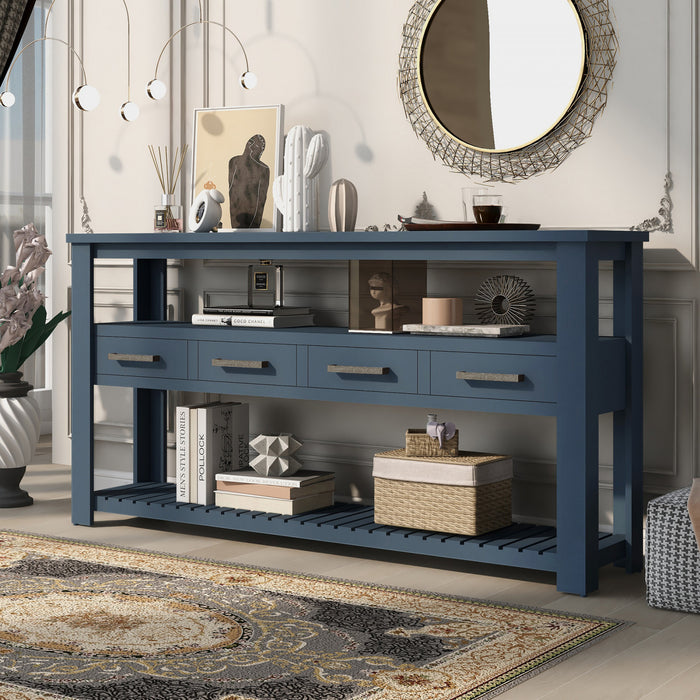 Ava 62.2'' Large Entryway Table with Drawers and Open Shelves,Navy Blue Sofa Table