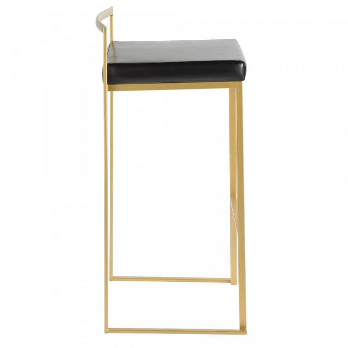 LumiSource Fuji Black Faux Leather Contemporary Barstool - Set of 2
