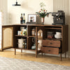 Zona 51.1" Sideboard Cabinet with Rattan Doors and Adjustable Shelves,Dark Brown Accent Cabinet | Zona 51.1" Buffet avec Portes en Rattan et Etageres Ajustables, Marron Fonce