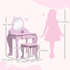 Qaba Kids Vanity Set With Mirror And Stool, Makeup Vanity Table For Children 3-6 Years Old, With Dra|Qaba Table De Vanite Pour Enfants, Vanite De Maquillage Avec Miroir Et Tabouret, Conception De Chat,