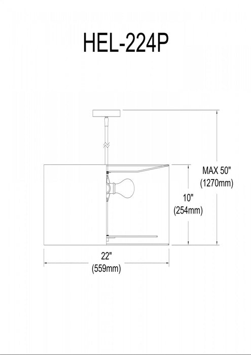 Dainolite Helena 4 Light Pendant 22\" Dia Polished Chrome Finish White Shade White Diffuser Lamp