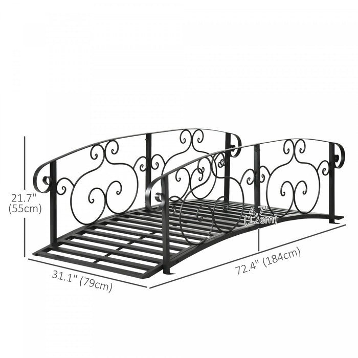 Outsunny 6ft Garden Bridge With Safety Rails Decorative Pond Bridge, Black