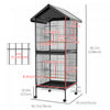 Pawhut Wrought Metal Bird Cage Feeder With Rolling Stand Perches Food Containers Doors Wheels 67" H,|Pawhut Cage A Oiseaux En Metal Forge Avec Support Roulant, Conteneurs Alimentaires Portes Roues 67"