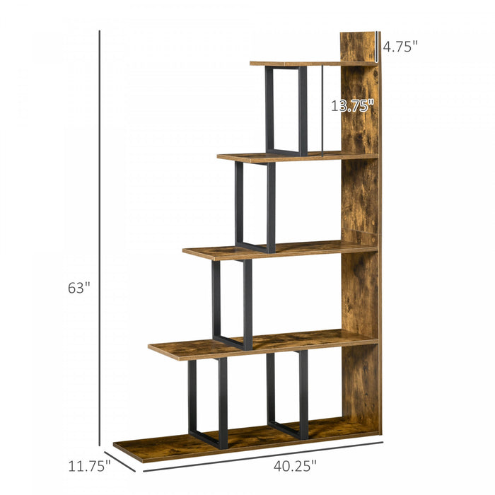 HOMCOM 5-Tier Ladder Shelf Display Plant Stand Home Office Rusty Brown