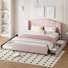 Jean Upholstered Platform Bed with Wingback Headboard and Storage Drawers,Queen Size,Pink Queen Bed | Lit plateforme Jean rembourre avec tete de lit a oreilles et tiroirs de rangement, taille queen, rose