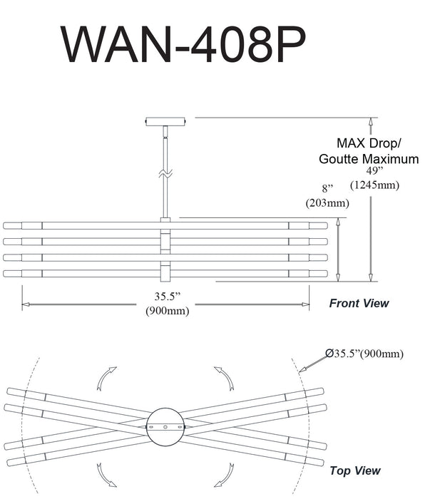 Dainolite Wand 8 Light Chandelier Small Matte Black Lamp