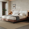 Ava Teddy Fleece Platform Bed with Wingback Headboard and Faux Upholstered, King Size, White King Bed  | Le lit plateforme Ava en polaire Teddy avec tete de lit a oreilles et revetement en simili cuir, taille King, couleur blanche
