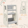 Qaba Toddler Kitchen Helper 2 Step Stool With Adjustable Height Platform And Safety Rail, Cream Whit|Qaba Tabouret A 2 Marches Pour Bambin Avec Plateforme A Hauteur Reglable Et Rail De Securite, Blanc