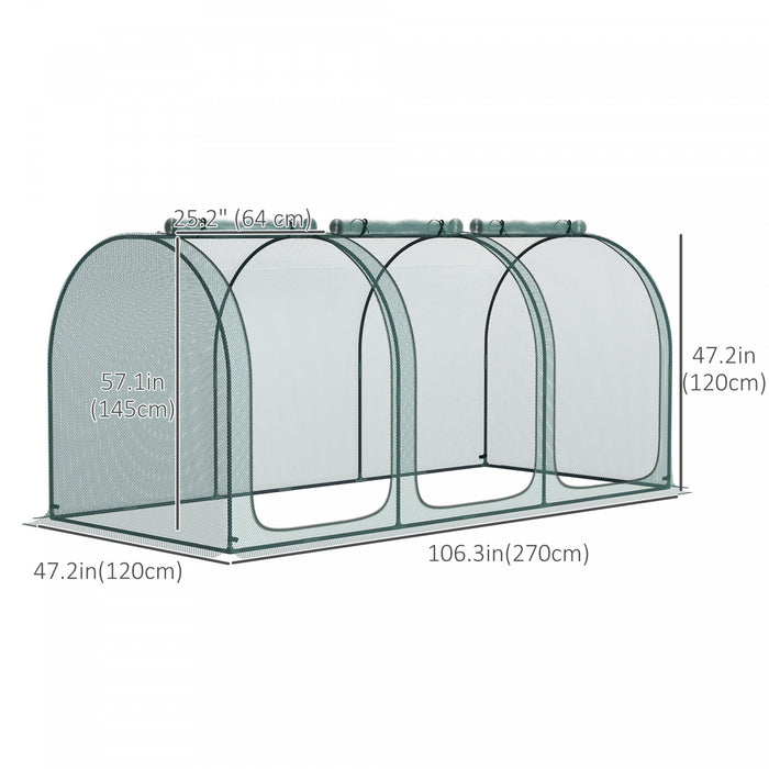 Outsunny 9 X 4ft Crop Cage With 3 Zippered Doors And Ground Stakes Green