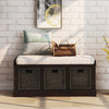 Leif Solid Wood And Rattan Baskets Storage Bench With Cushioned Seat - Espresso | Banc De Rangement Leif En Bois Massif Avec Paniers En Rotin Et Assise Rembourree, Couleur Espresso