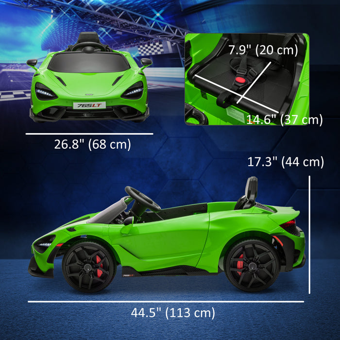 Qaba Mclaren 765lt Licensed 12v Powered Ride-On Car, Battery Powered Kids Electric Car With Scissor Doors, Transport Wheels, Remote Control, Slow Start, Led Lights, Music Horn, Green