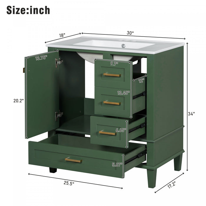 Katherine 30\" Solid Wood Bathroom Vanity With Sink Combo - Green