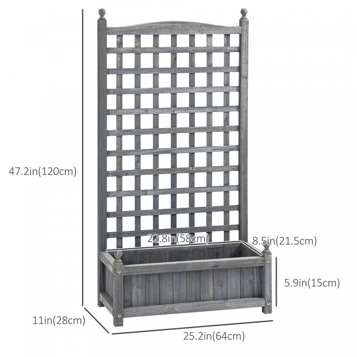 Outsunny Raised Garden Bed With Trellis For Climbing Vines, Wood Garden Planter Box, Free Standing Flower Pot, Indoor & Outdoor Display Rack, Gray