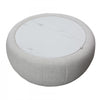 Demi Round Upholstered Storage Ottoman with Faux-Marble Tray Top and Hidden Storage - Cream | Demi Pouf rond rembourre avec plateau faux marbre et rangement cache - Creme