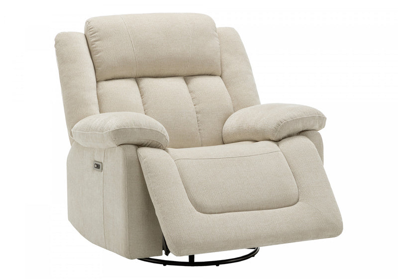 MONARCH SPECIALTIES POWER RECLINING CHAIR, 39\" WIDE, GLIDER, SWIVEL, USB PORTS INCLUDED, BEIGE FABRIC RECLINER