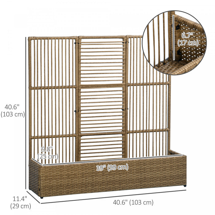 Outsunny Rattan Outdoor Planter With Trellis, Raised Garden Bed, Sand Brown