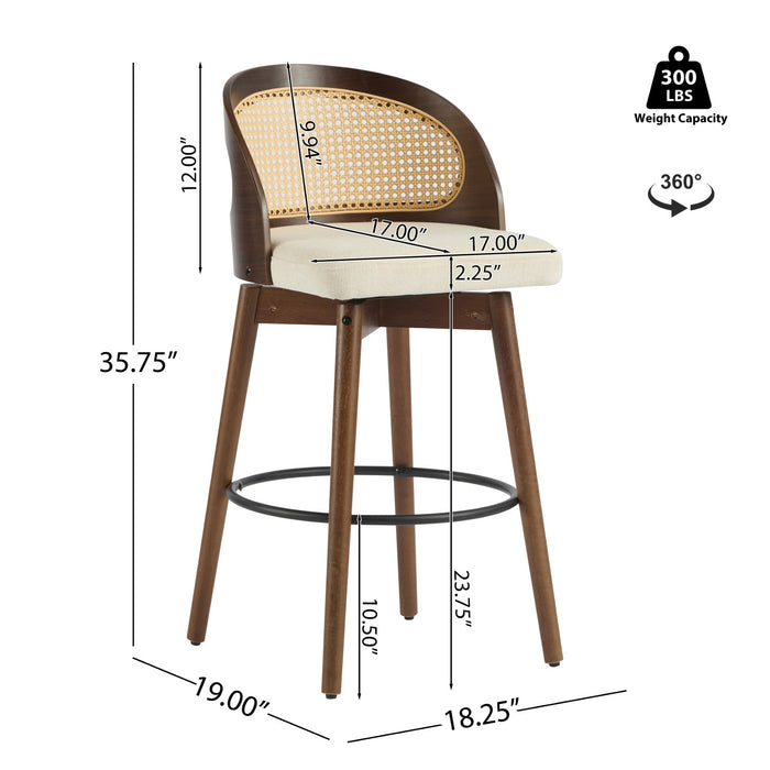 Calvin Indoor Counter Height Swivel Bar Stool Set of 4 with Ergonomic Backrest,Walnut