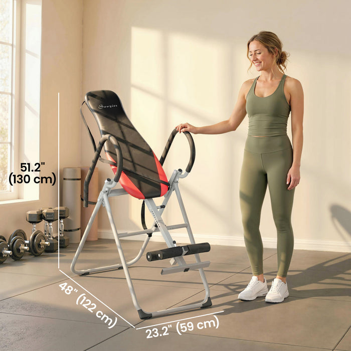 Soozier Inversion Table, Heavy Duty Folding Inversion Table with Adjustable Ankle Lock and Safety Belt, Portable Decompression Back Stretcher Machine for Pain Relief Therapy, Red