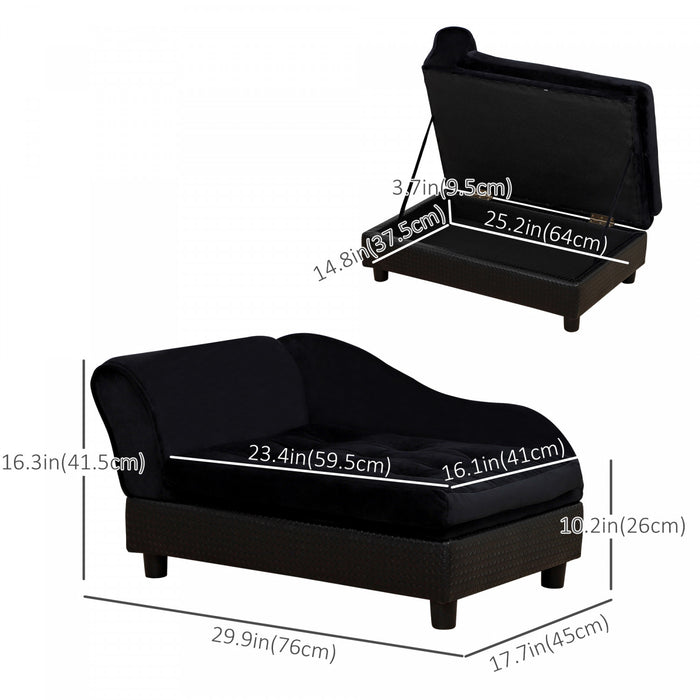 Pawhut Pet Sofa Dog Couch Chaise Lounge Pet Bed With Storage Function Small Sized Dog Various Cat Sponge Cushioned Bed Lounge, Black