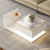 Ethan High-Gloss 35.4" Long Coffee Table with Glass and LED Effect,White | Ethan Table Basse Haute Brillance de 35,4" avec Verre et Effet LED, Blanc