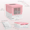 Pawhut Cat Litter Box, Enclosed Foldable Kitty Litter Box With Scoop, Tray, Front & Top Entry, Large Space, Portable Design, Pink