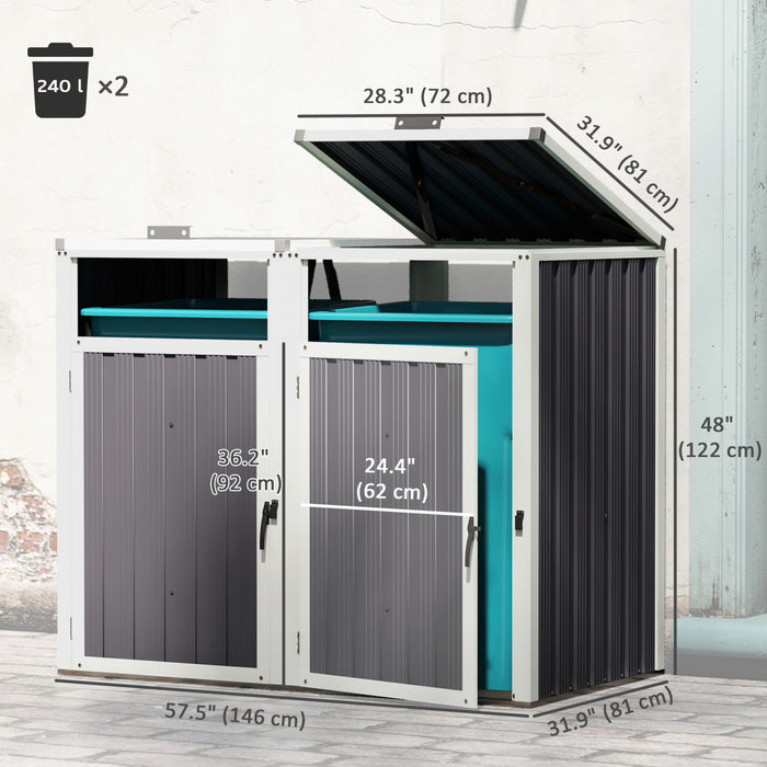 Outsunny Double Garbage Bin Shed, Lockable Storage Shed With Openable Lid