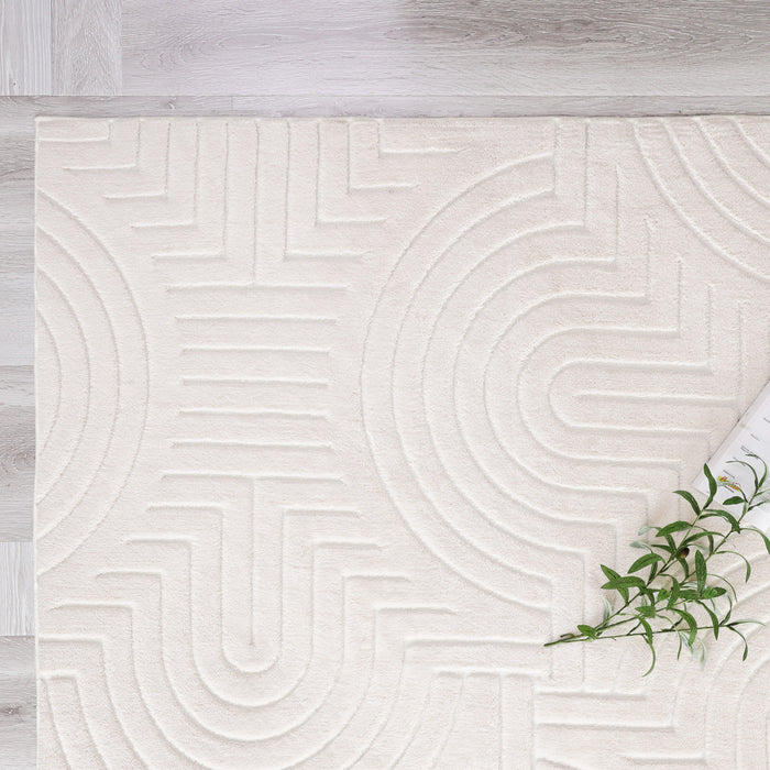 Velvet Cream Circles Washable Shag Area Rug 5'x7' Indoor Area Rug