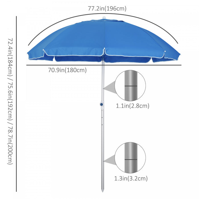 Outsunny Arc. 6.4ft Beach Umbrella With Aluminum Pole Patio Blue